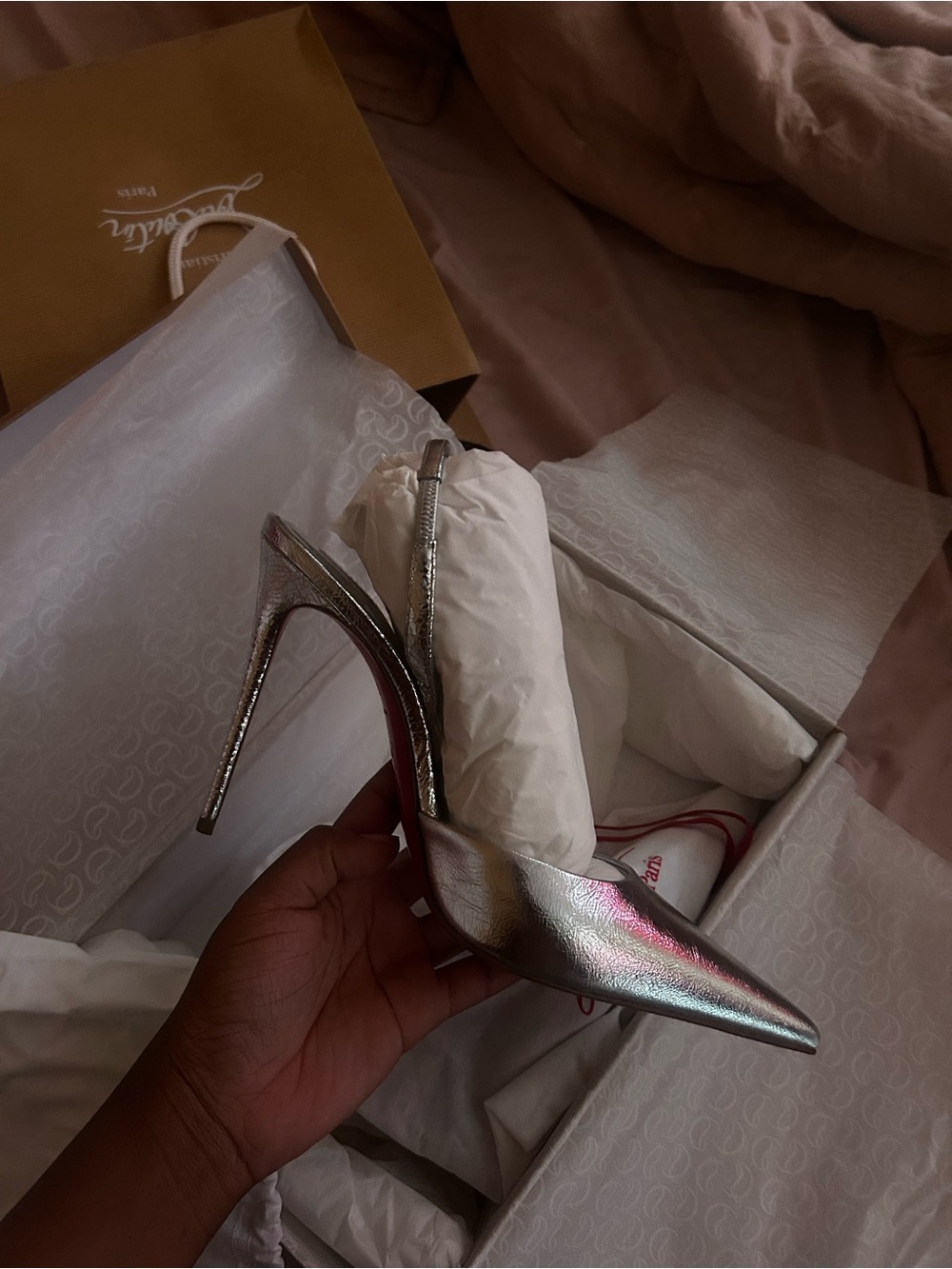 Christian Louboutin Kate Max O Sling Silver Slingback Heels EU 39.5